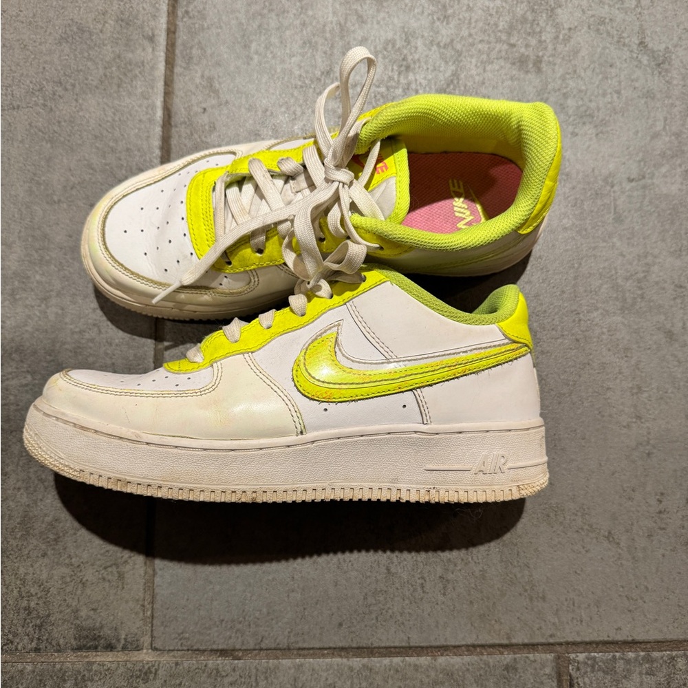 Nike White and Yellow Air Force 1 Sneakers